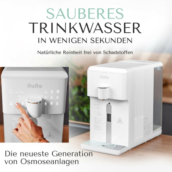 AURA Auftisch-Umkehrosmoseanlage mit Wasserstoff-Ionisator und Heißwasserfunktion mit Festwasseranschluss Weiß und Schwarz W23 -