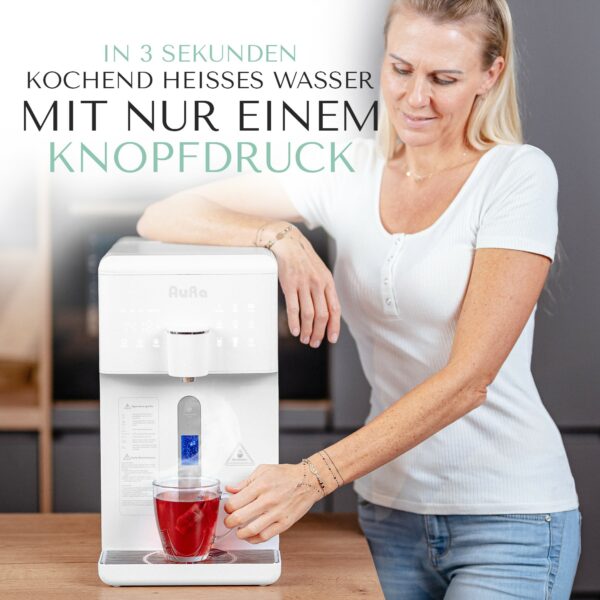 AURA Auftisch-Umkehrosmoseanlage mit Wasserstoff-Ionisator und Heißwasserfunktion mit Festwasseranschluss Weiß und Schwarz W23 -