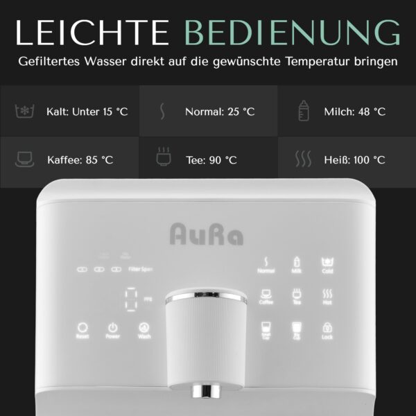 AURA Auftisch-Umkehrosmoseanlage mit Wasserstoff-Ionisator und Heißwasserfunktion mit Festwasseranschluss Weiß und Schwarz W23 -