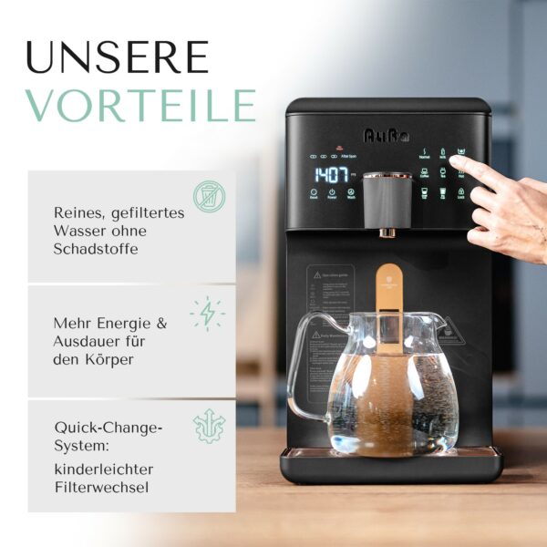 AURA Auftisch-Umkehrosmoseanlage mit Wasserstoff-Ionisator und Heißwasserfunktion mit Festwasseranschluss Weiß und Schwarz W23 -