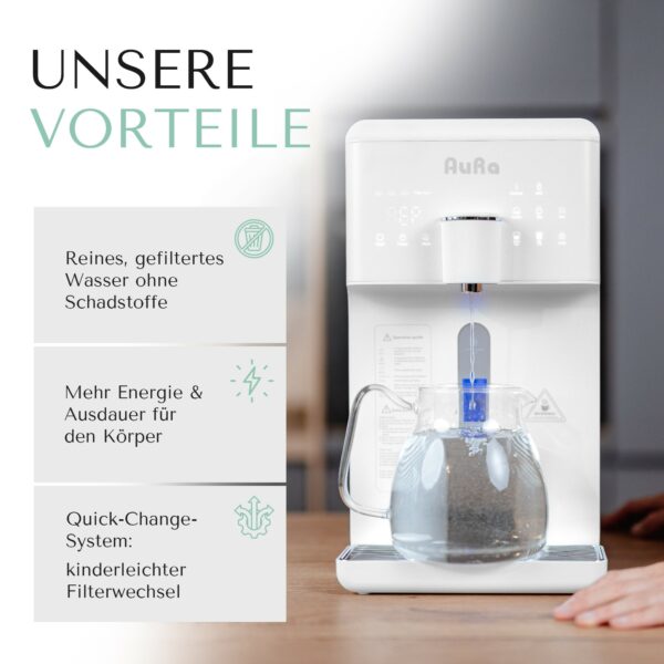 AURA Auftisch-Umkehrosmoseanlage mit Wasserstoff-Ionisator und Heißwasserfunktion mit Festwasseranschluss Weiß und Schwarz W23 -