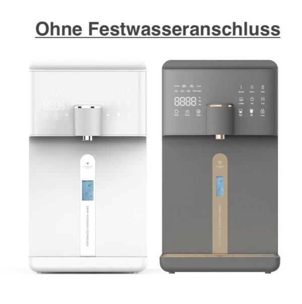 AURA| Auftisch-Umkehrosmoseanlage mit Wasserstoff-Ionisator und Heißwasserfunktion | ohne Festwasseranschluss | Weiß und Schwarz