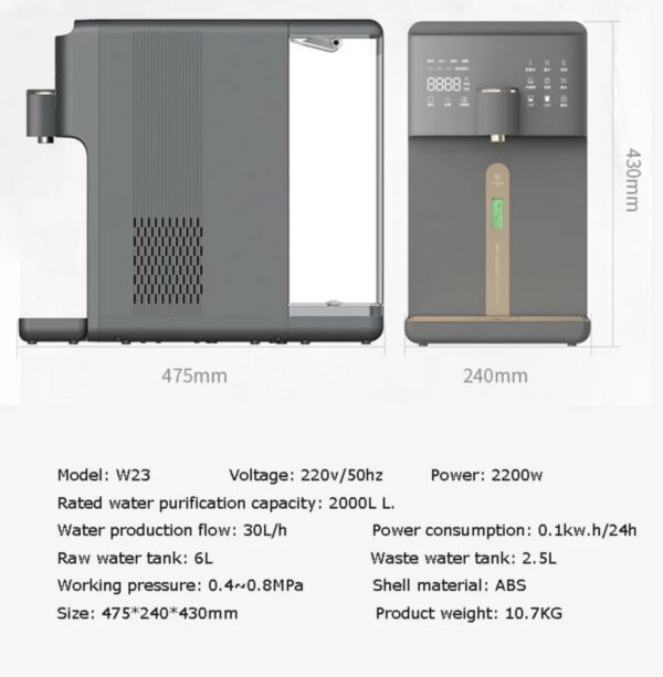 AURA| Auftisch-Umkehrosmoseanlage mit Wasserstoff-Ionisator und Heißwasserfunktion | ohne Festwasseranschluss | Weiß und Schwarz